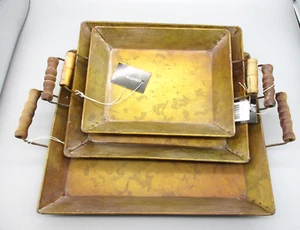 CREATIVE CO-OP~Set of 3 Decorative Metal Trays With Copper Finish - Picture 1 of 7