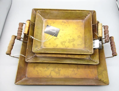 CREATIVE CO-OP~Set of 3 Decorative Metal Trays With Copper Finish - Image 1 of 4