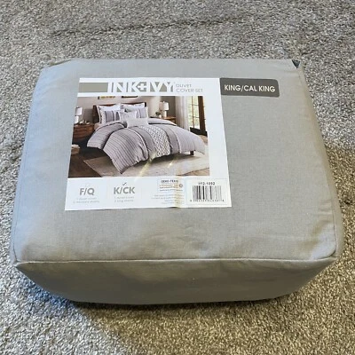 NEW Ink + Ivy King/Cal King 3 Piece Cotton Duvet Cover Set Gray/White - Изображение 1 из 4