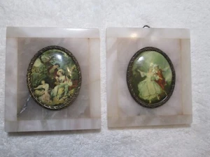 Conjunto de dos marcos de metal tono dorado impresiones artísticas de celuloide miniatura vintage - Imagen 1 de 10