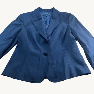 Lafayette 148 New York Size 10 Petite Black Wool Peak Lapel Fitted Blazer Jacket - Image 1 of 4