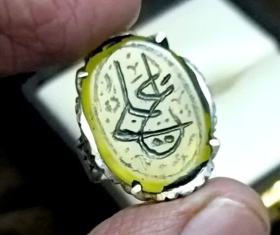 Anillo amarillo Aqeeq para hombre piedras preciosas naturales anillo de ágata de plata de ley 925  Foto 1 de 4