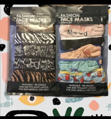 (Lot 2) 5 Piece Set Face Masks Adult  Reusable Washable  You Know The Vibe - Image 1 of 4