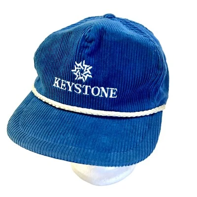Vtg 70 80's Bump Bonnets BLUE CORDUROY Hat KEYSTONE Snapback Rope Baseball Cap - Image 1 of 4