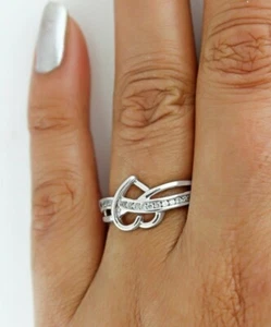 0.18 Ct Natural Round Diamond Heart Shape Engagement Wedding Ring 14K White Gold - Picture 1 of 12