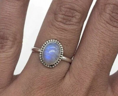 Fire Moonstone Oval Gemstone 925 Sterling Silver Everyday Ring ValentineDay Gift - Image 1 of 4