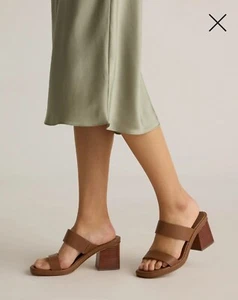 NIB Italian Leather Mid Heel Sandal Size 7 in Cognac by Quince - Picture 1 of 12