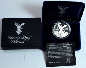 1986 DCAM 1 Oz 999 SILVER MEXICO Libertad Pura Plata Coin in Original Box & CoA - Picture 1 of 6