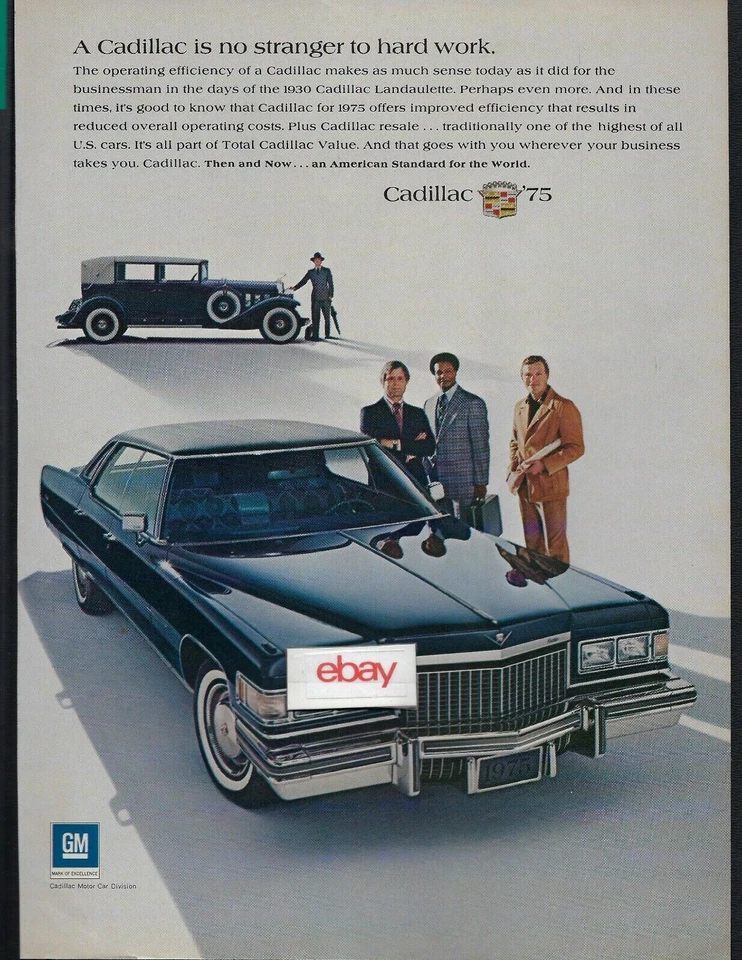Cadillac 1975 sedán de ville no ajeno al trabajo duro de los días de 1930 anuncio Foto 1 de 1