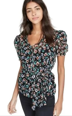 Jason Wu Топ блузка Puff рукав цветочный галстук подпоясанный шифоновое необработанный край шелк размер 2 - Изображение 1 из 4