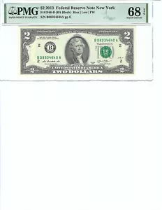2013 $2 FRN FR1940-B PMG 68 Superb Gem UNC EPQ, New York, BA!!! - Picture 1 of 2