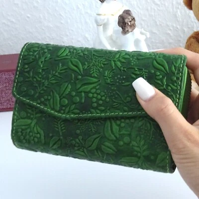 HILL BURRY RFID Geldbörse Leder Damen Geldbeutel Frauen Grün Blumen Top Modell