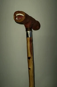 Carved Cedar Wooden Walking Stick Handmade Cane Original Signed by Artist 39" - Picture 1 of 2