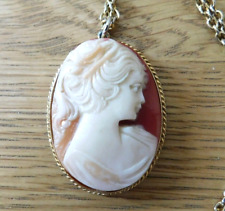 Sphinx gold tone large vintage cameo pendant on 67cm chain poss 70's