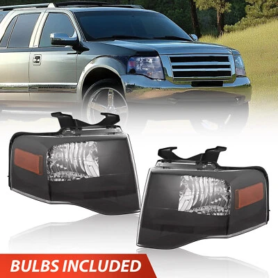FOR FORD EXPEDITION 2007-2014 BLACK FACTORY STYLE HEADLIGHTS W/BULBS PAIR DOT - Image 1 of 4