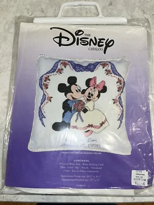 NEW VTG DISNEY CATALOG "MICKEY MINNIE WEDDING PILLOW" CROSS STITCH PATTERN KIT - Image 1 of 2