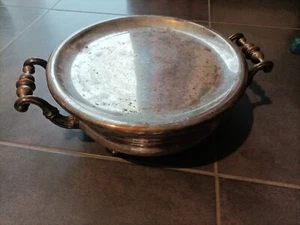 Großer Kocher/Flachwärmer aus versilbertem Metall, Durchmesser 25 cm - Bild 1 von 6