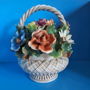 Vintage Capodimonte Centerpiece Pink Yellow Blue Lavender Flower Basket / Italy - Picture 1 of 8