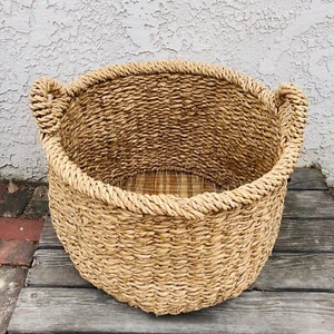 Very Large Vintage 22” Round Woven Wicker Storage Basket, French Country #01217 - Picture 1 of 17