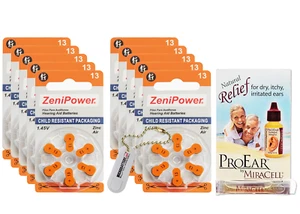 ZeniPower Size 13 Hearing Aid Batteries (60 Pack) + Battery Holder - Picture 1 of 5