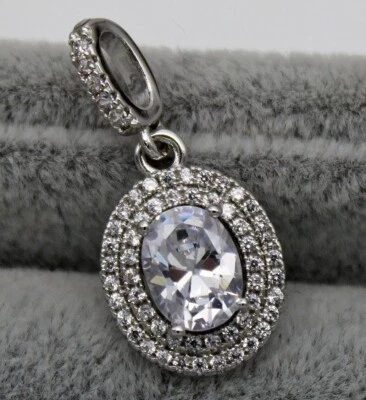 Bonito Collar Colgante Oro Blanco 18K Relleno Blanco Transparente Ovalado y Transparente Acento Circonita Foto 1 de 3