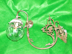Rare Vintage Brass Sconce Wall Mounting Swan Neck Gas Lamp in Ornate Scroll.