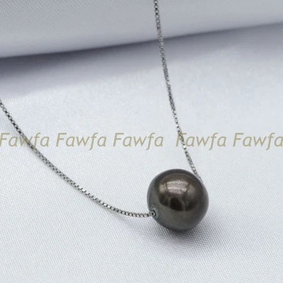 10-11 毫米真天然 Akoya 圆形珍珠浮吊坠项链 925 链 17 英寸 — 第 1/4 张图片