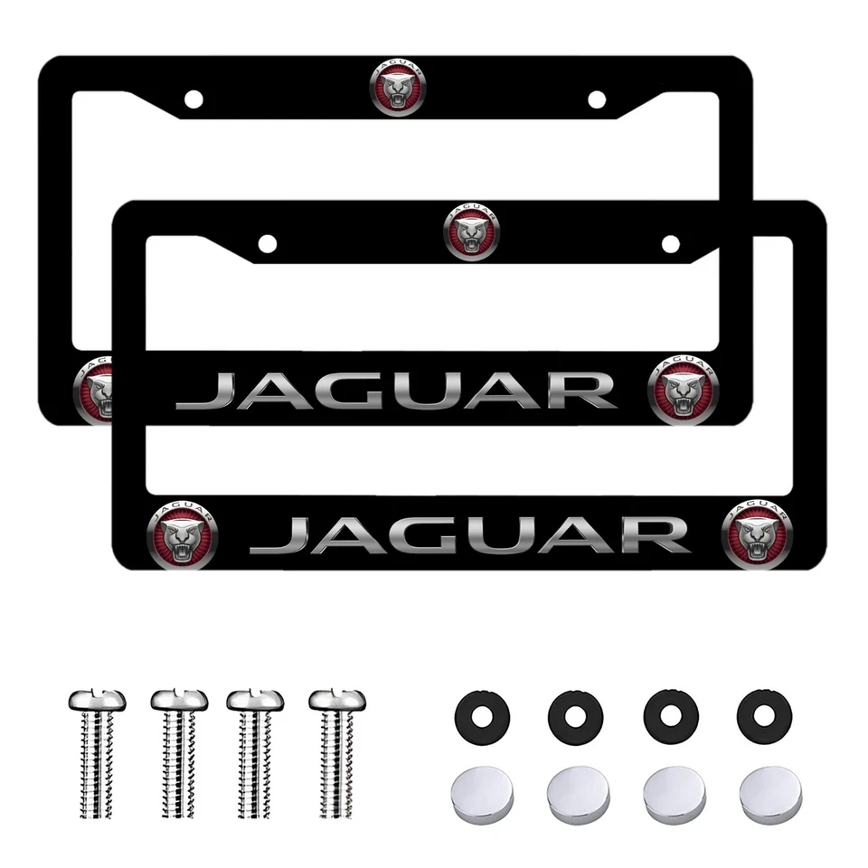 Jaguar 2 Pack Black Aluminum License Plate Frame with Screw Caps - Image 1 of 4