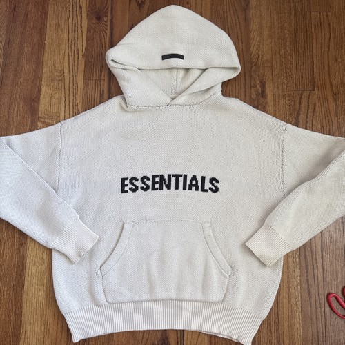 Felpa con cappuccio pullover Fear of God Essentials in maglia panna taglia XS C8