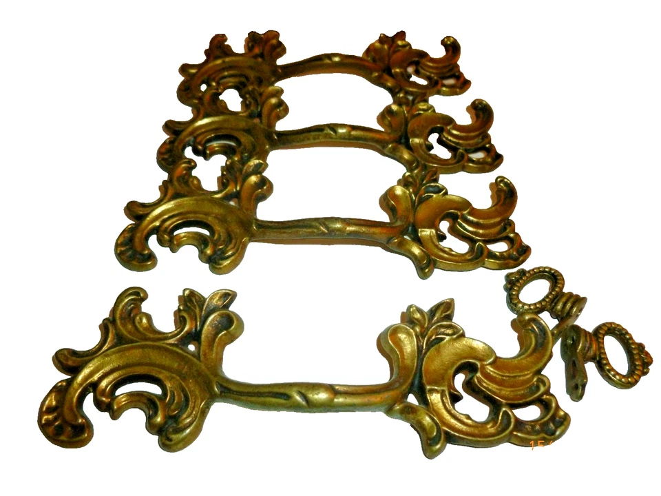 4 Antique Cast Brass Drawer Pulls Dresser Heavy Cast - Image 1 of 4