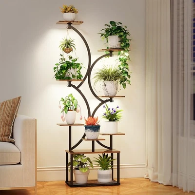 Soporte para plantas interior con luces de cultivo, 64" de alto 9 niveles en forma de S planta moderna... Foto 1 de 4