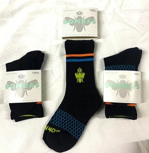 3 PAIR LOT NEW KIDS BOMBAS UNISEX BEE BETTER CREW HONEYCOMB BLACK STRIPES sz XS - Picture 1 of 4