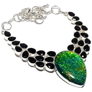 Triplete ópalo de fuego, piedras preciosas de ónix 925 collar de joyería de p... - Imagen 1 de 1