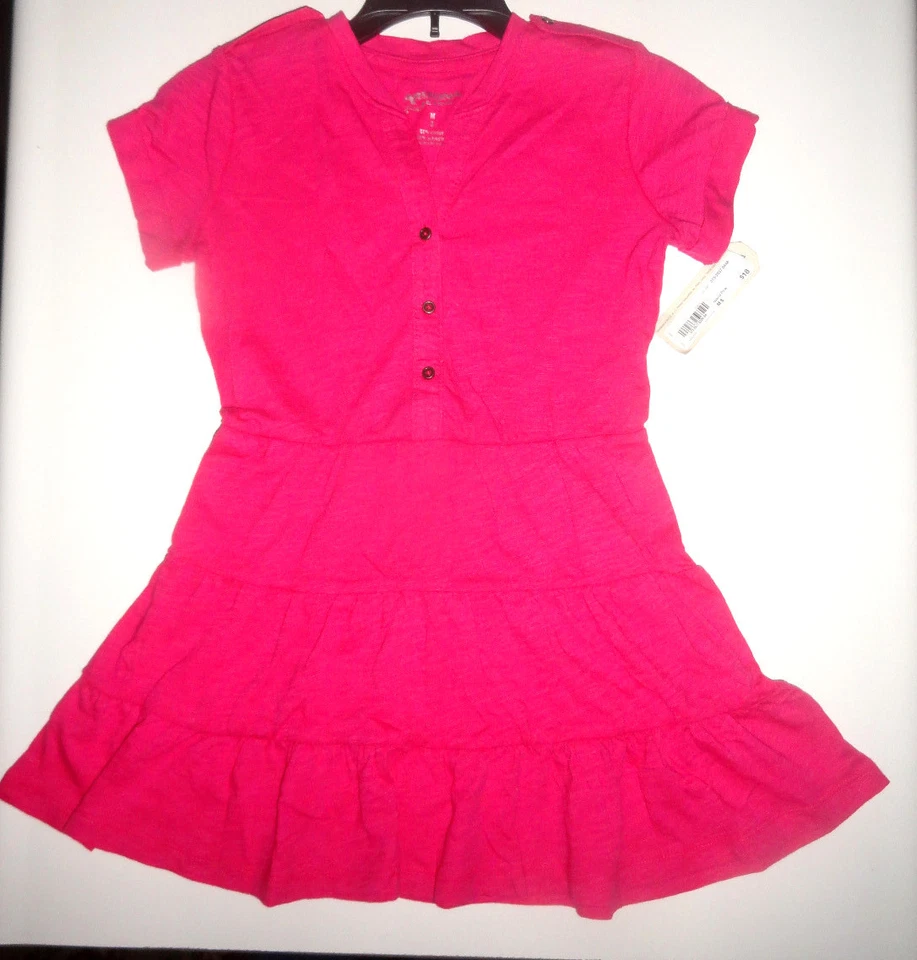 Vestido rosa Arizona Island para niñas, frente con botones, falda acampanada con niveles con volantes Foto 1 de 1