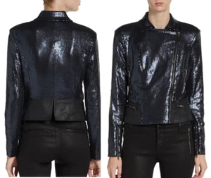 W118 by Walter Baker MARINEBLAU Motorradjacke Ronnie Pailletten Größe: L (10) - 258 $ jetzt 99,99 $ - Bild 1 von 6