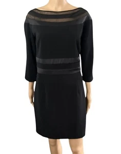 J S Collections Black Cocktail Dress Mesh & Ribbon Trim Fully Lined  Size 8 - Picture 1 of 4