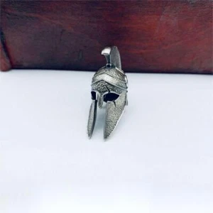 Solid Brass Spartan Warrior Helmet Pendant Antique Soldier Statue Beads Decor - Picture 1 of 14