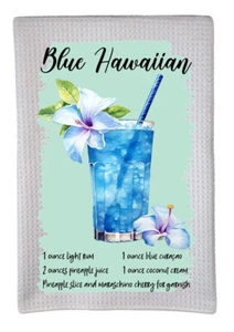 Blue Hawaiian Cocktail Drink Recipe Alcohol Bar Trifold Waffle Weave Towel dz085 - Imagen 1 de 1