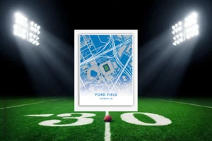 Mapa de ubicación del estadio Detroit Lions Ford Field Mapa de la NFL estadio decoración artística estampado - Imagen 1 de 5