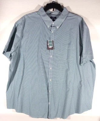 Croft Barrow Woven Shirt Men 4XB Big Tall Easy Care Resists Wrinkles Green Blue - Image 1 of 4