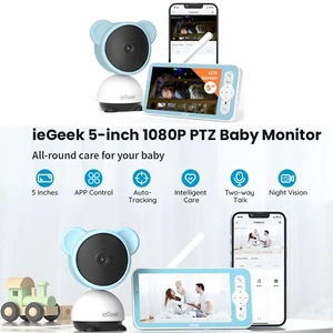 ieGeek 5'' WiFi Video Baby Monitor with Camera and Audio,2-Way Talk,360° PTZ - Picture 1 of 9