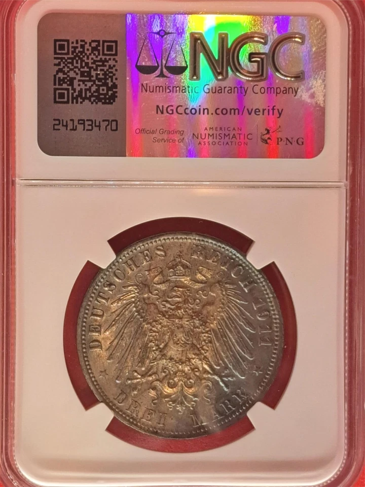 1911-D Germany 3 Marks – Bavaria – NGC UNC Details – Luitpold 90th Birthda (4.3) - Image 1 of 2