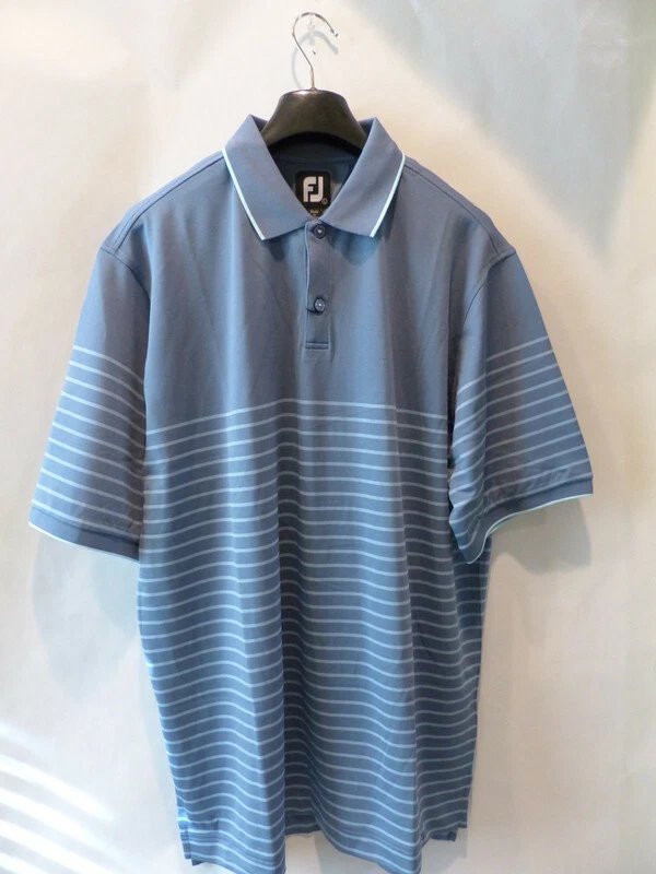 Footjoy Marion Breton Stripe Stretch Pique Golf Shirt Bluestone Large 28056