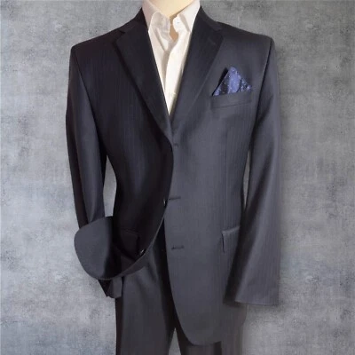 ALFANI Men’s 2-Piece Suit 44L Blazer 38x32 Pants Navy Blue Striped Virgin Wool - Image 1 of 4