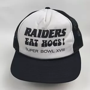 VTG Raiders Eat Hogs Super Bowl XVIII Hat Mesh SnapBack Trucker YoungAn Hanes - Picture 1 of 11