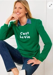 Talbots Kelly Green Soft  C’est La Vie  Cotton Terry Sweatshirt size XL - Picture 1 of 8