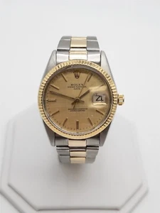 Estate $12,000 18k Yellow Gold SS MENS 34mm ROLEX DATE Watch SERVICED - Picture 1 of 6