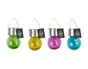 Solar Crackle Glass Hanging Lights Outdoor Garden LED Lantern - Picture 1 of 20