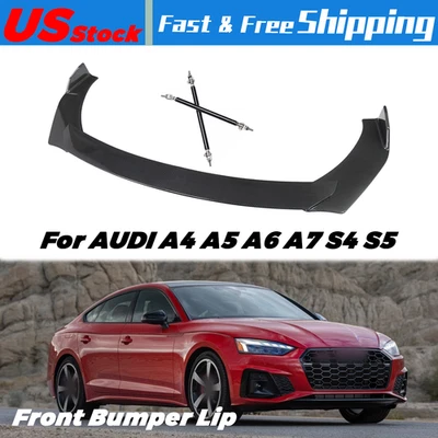 Front Bumper Lip Spoiler Splitter Carbon Style + Strut Rods For AUDI S4 S5 Foto 1 de 4