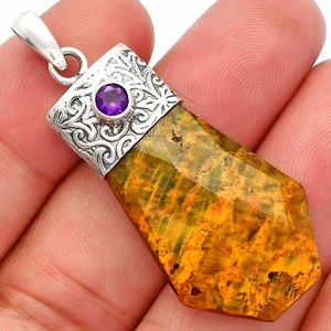 Natural Nellite & Amethyst 925 Sterling Silver Pendant Jewelry P-1331 - Picture 1 of 5